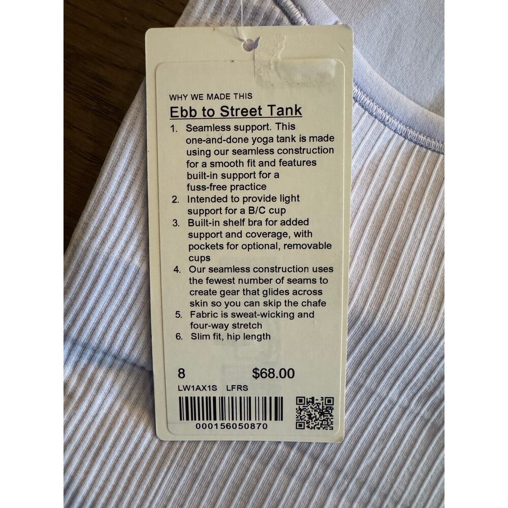 Lululemon Ebb to Street Tank Top Light Support, B/C Cup Lavender Size 8 NWT - Picture 3 of 4